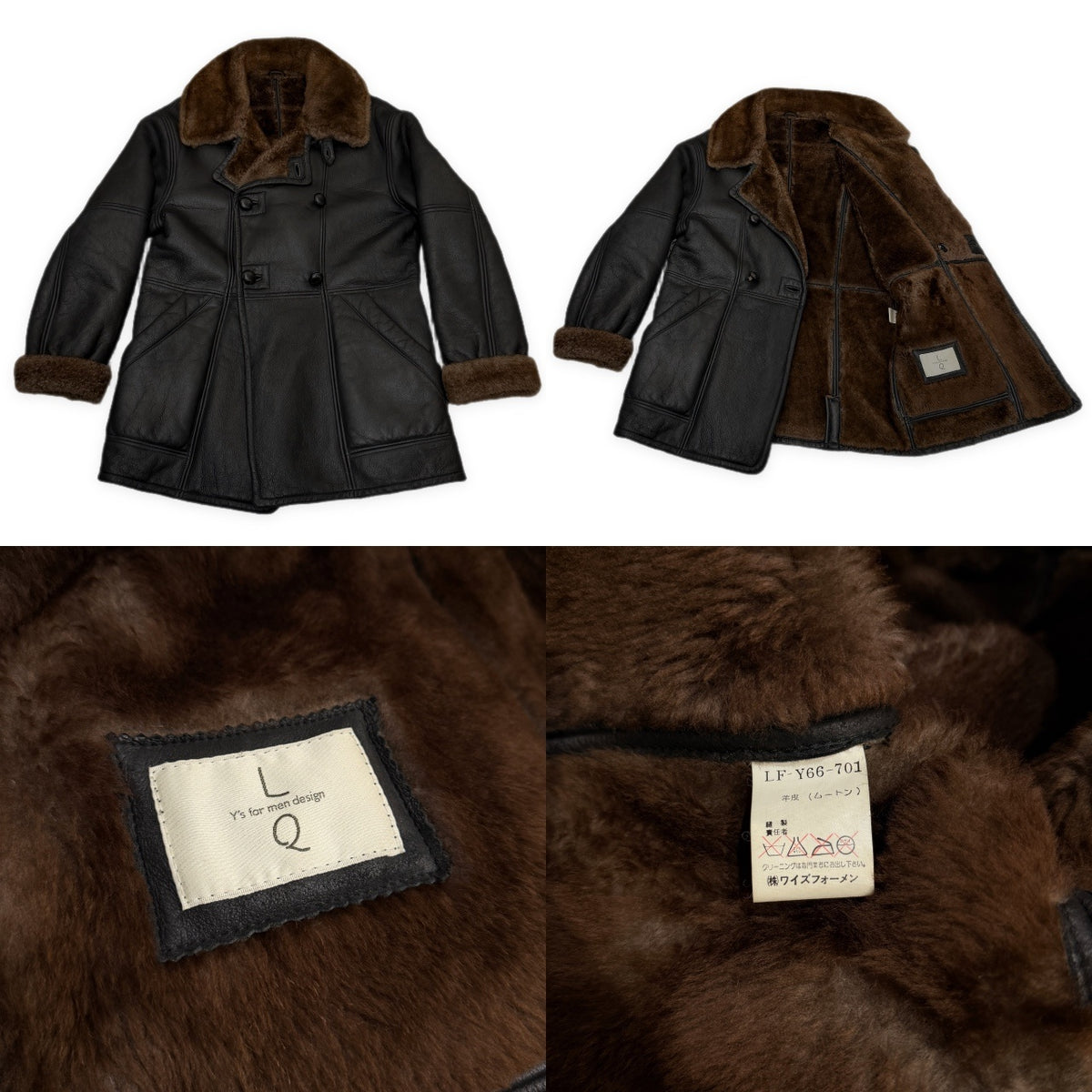 LQ Y's for men ラムレザームートンダブルブレストコート ブルゾン ジャケット アウター Archive 80s 90s Yohji Yamamoto Pour Homme ヨウジヤマモトプールオム ワイズフォーメン メンズ