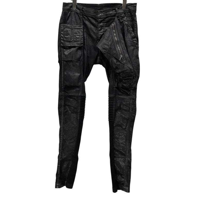 Rick Owens DRKSHDW 15SS コーティングストレッチコットンメンフィスカットバイカーパンツ BLACK SCRUB 蛇腹 ボトムス メンズ