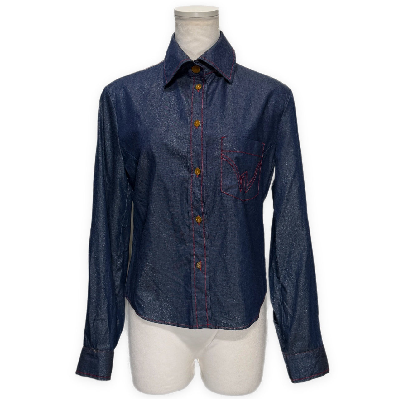 Vivienne Westwood MILAN ラメ混紡赤ステッチシャツ ブラウス トップス Archive 90s ヴィヴィアンウエストウッド レディース