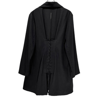 LIMI feu ウールギャバジンバックレースアップテーラードロングジャケット 編み上げ リミフゥ Yohji Yamamoto ヨウジヤマモト レディース