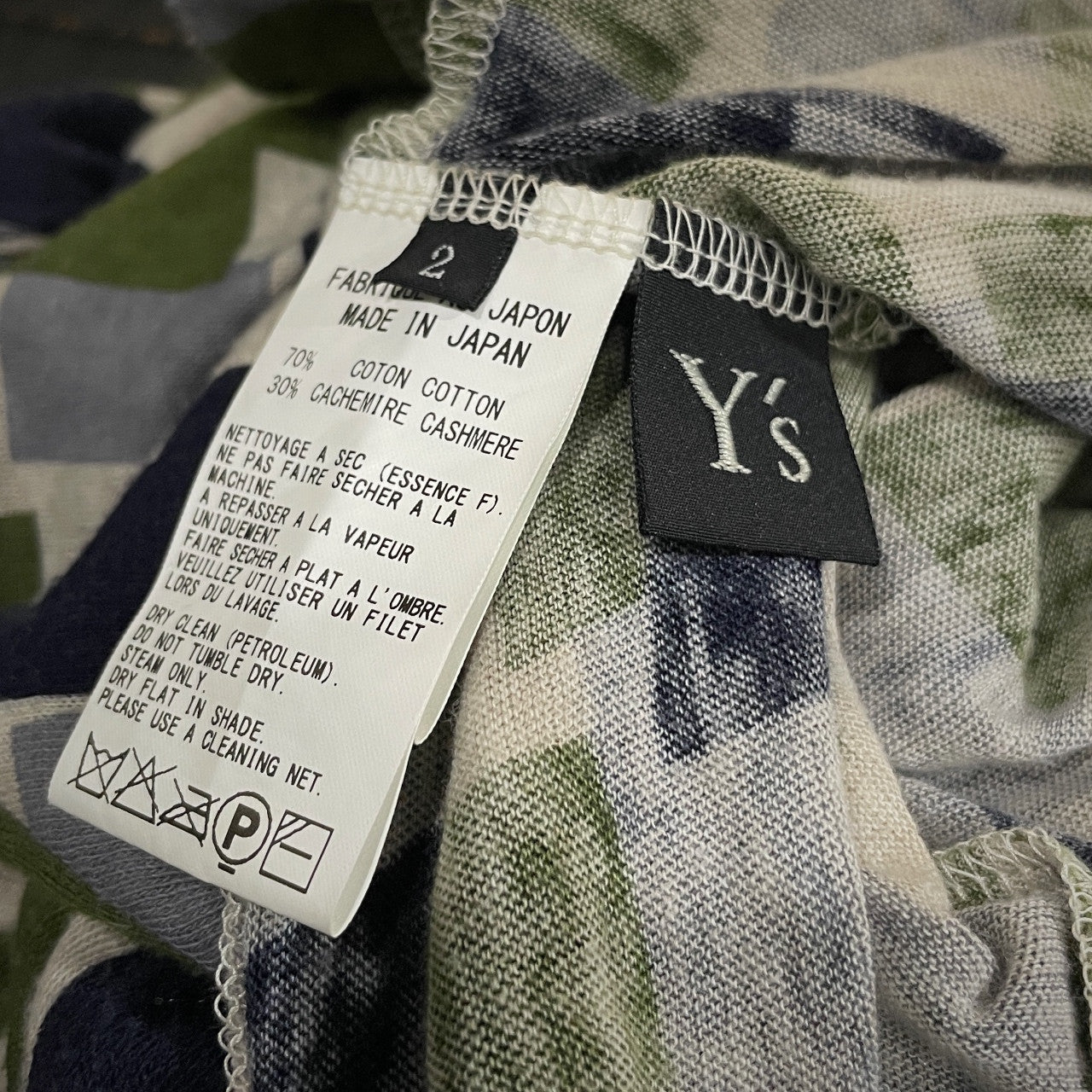 Y's コットンカシミヤパッチワーク風プリントハイネックカットソー Tシャツ ニットセーター トップス 総柄 カシミア Yohji Yamamoto Femme ワイズ ヨウジヤマモトファム レディース