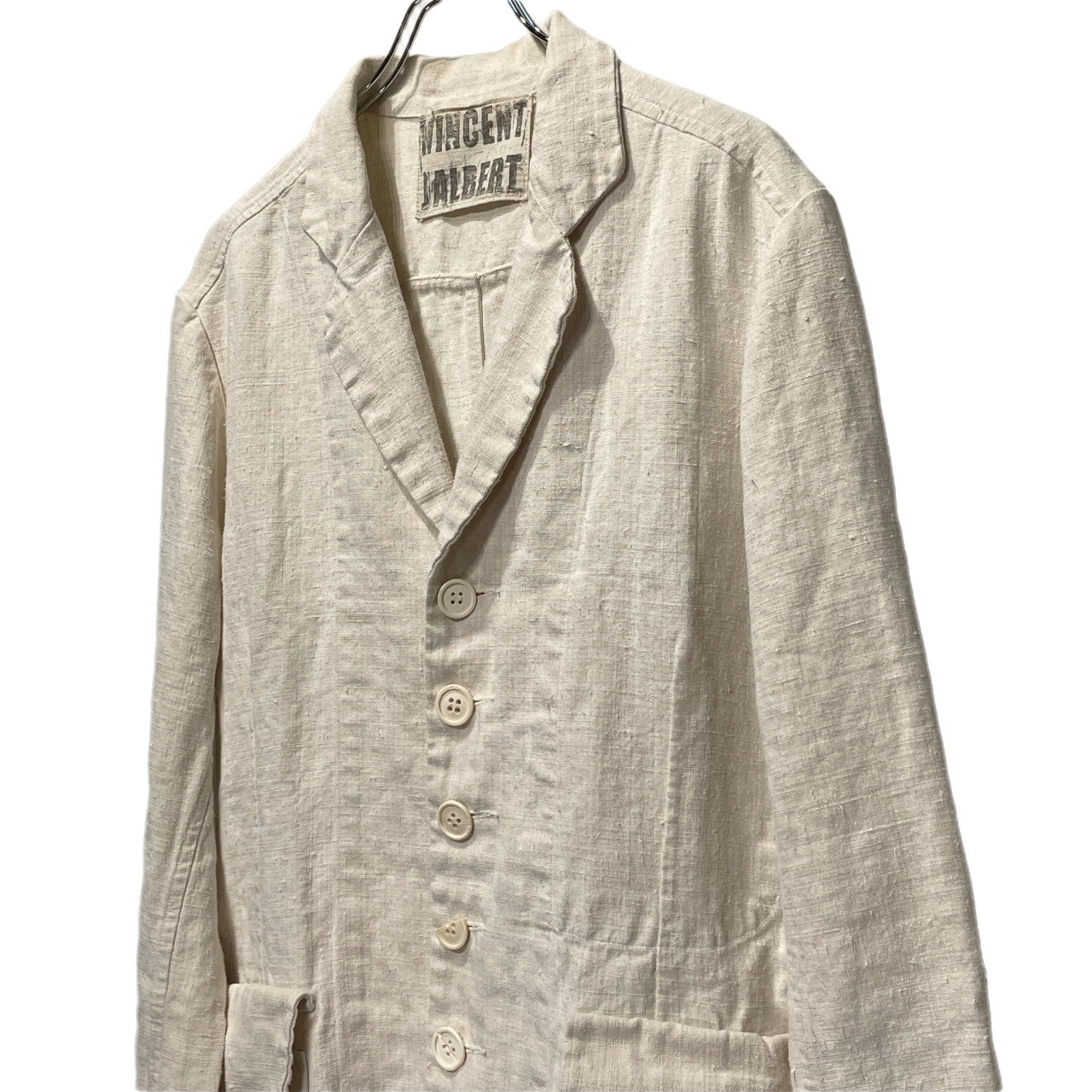 VINCENT JALBERT 6 BUTTONS JACKET (FULL VINTAGE LINEN) ヴィンテージフレンチリネン6ボタンワークジャケット テーラード ブルゾン コート アウター M ヴィンセントジャルベール メンズ
