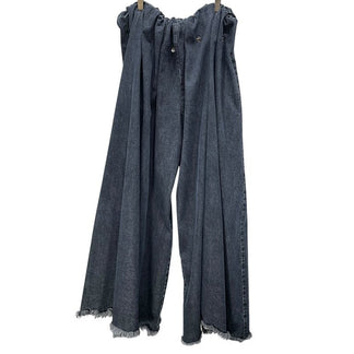 EJ SHEYANG 24SS RUFFLE WAIST SNAP BUTTON TROUSERS ウエストゴムバンドスナップボタンスーパーワイドカットオフフリンジデニムパンツ ボトムス イージェイシェヤン