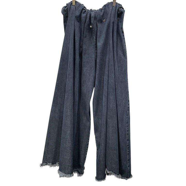 EJ SHEYANG 24SS RUFFLE WAIST SNAP BUTTON TROUSERS ウエストゴムバンドスナップボタンスーパーワイドカットオフフリンジデニムパンツ ボトムス イージェイシェヤン