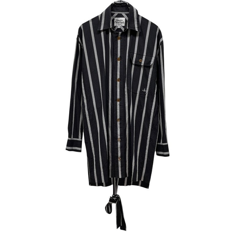 Vivienne Westwood MAN サイドディープスリットベルテッドストライプロングシャツコート オーブ 刺繍 内ベルト トップス アウター ジャケット ヴィヴィアンウエストウッド マン メンズ