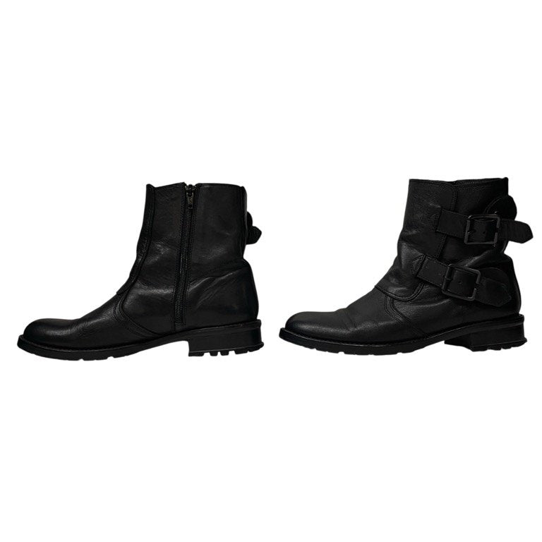 Yohji Yamamoto +NOIR レザーダブルベルトサイドジップショートブーツ シューズ 靴 クツ ヨウジヤマモト プリュスノアール レディース