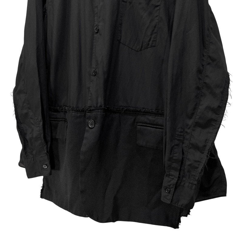 BLACK COMME des GARCONS 20SS テーラードジャケットドッキングオーバーサイズカットオフポリエステルシャツ ブラウス ブラック コムデギャルソン メンズ レディース ユニセックス