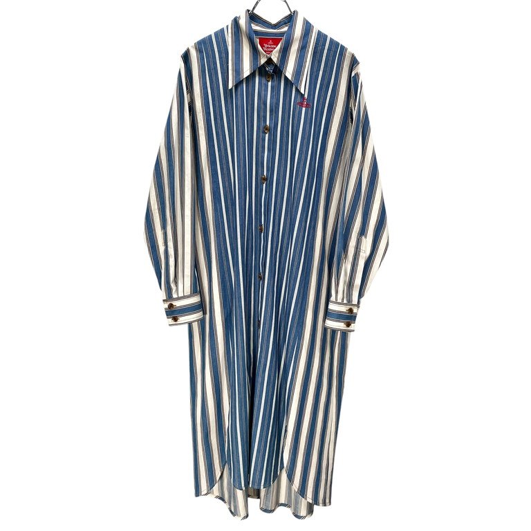 Vivienne Westwood RED LABEL 20SS 切替ストライプオーバーサイズロングシャツワンピース ブラウス コート トップス アウター オーブ刺繍 ヴィヴィアンウエストウッド レッドレーベル レディース