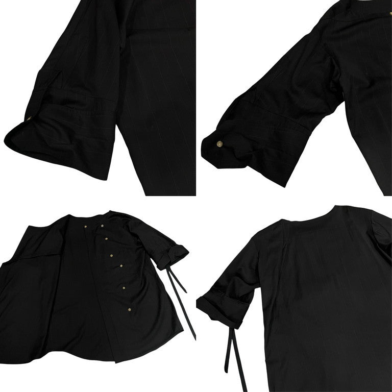 MARINA YEE MY Dress Shirt ウールギャバジンピンストライプカフスリボンノーカラー折り紙シャツ ブラウス トップス Archive Antwerp 6 アントワープ マリナイー