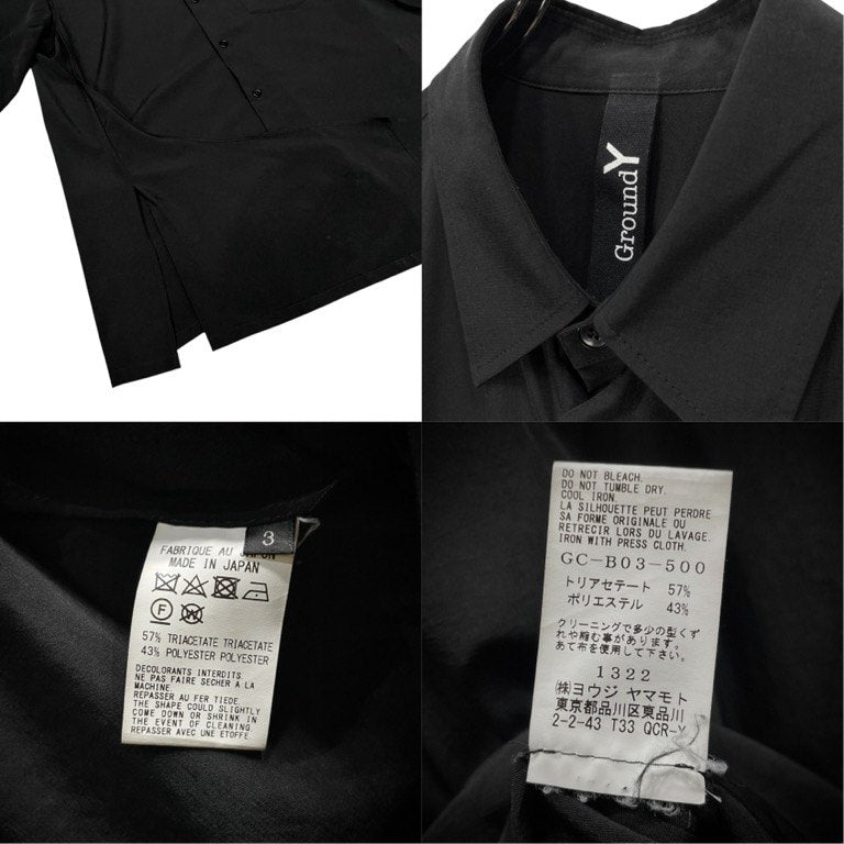 Ground Y 19AW トリアセテートポリエステルサイドフラシドレープロングシャツ ブラウス トップス Yohji Yamamoto グラウンドワイ ヨウジヤマモト メンズ レディース ユニセックス