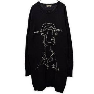 Yohji Yamamoto Pour Homme 16AW 宮沢りえドローイングアート刺繍サイドボタンスリットロングニットセーター トップス Archive HR-K13-092 ヨウジヤマモトプールオム メンズ