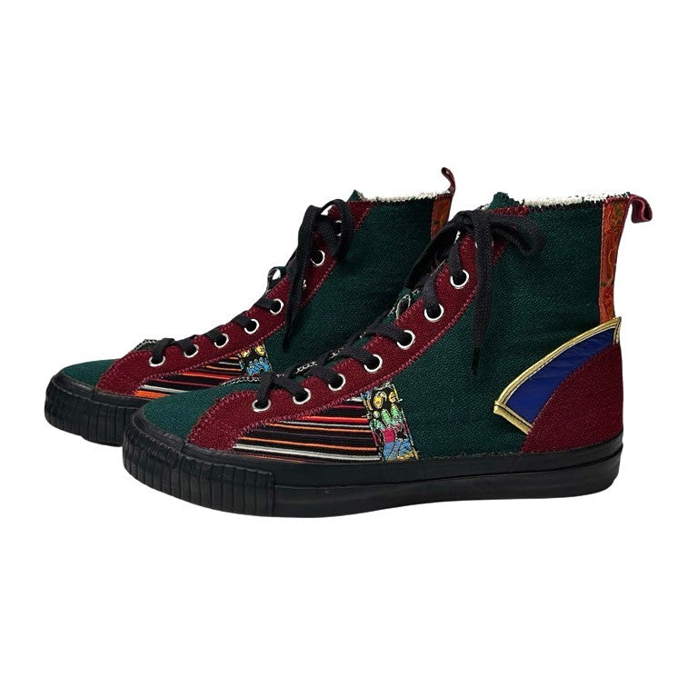 Yohji Yamamoto Pour Homme 95AW ウールレザーパッチワークハイカットスニーカー シューズ 靴 ブーツ 刺繍 鹿鳴館期 Archive 90s 激レア 希少 A/W 1995 オールド ヴィンテージ レッド グリーン ヨウジヤマモトプールオム メンズ