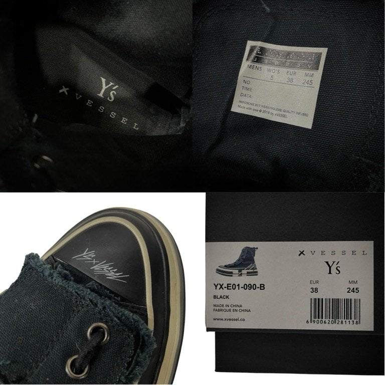 Y's × VESSEL 21AW HIGH-CUT SNEAKERS コットンキャンバスカットオフボリュームソール2WAYハイカットスニーカー シューズ ブーツ 靴 クツ Yohji Yamamoto ヨウジヤマモト ワイズ レディース ヴェセル