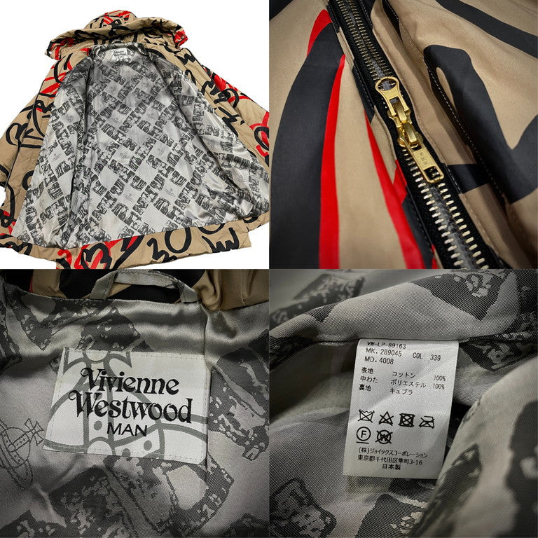 NEXT51｜D.F.L｜Vivienne Westwood MAN 18AW 総柄プリントフロントレイヤード中綿フーデッドロングコート ジャケット  ブルゾン