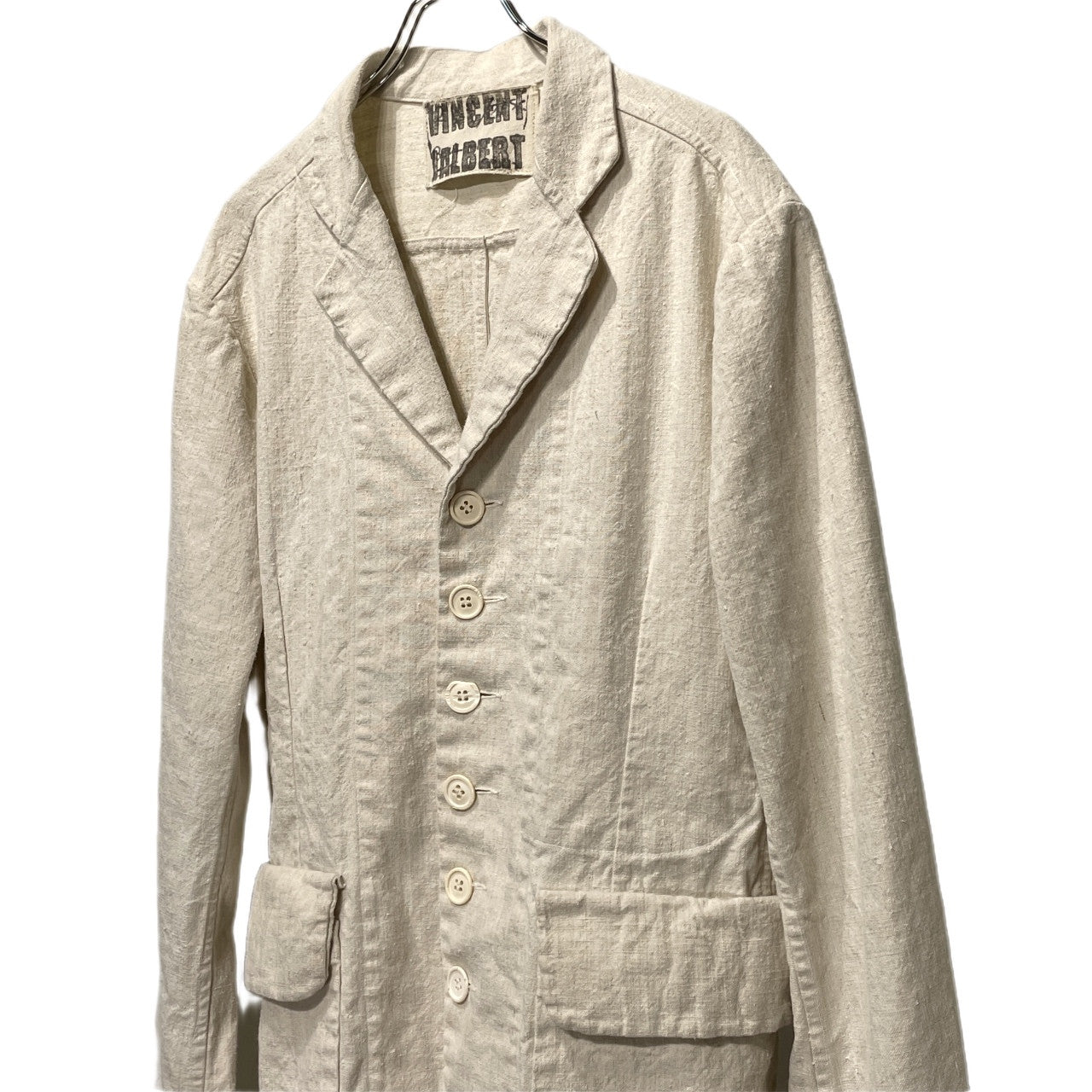 VINCENT JALBERT 6 BUTTONS JACKET (FULL VINTAGE LINEN) ヴィンテージフレンチリネン6ボタンワークジャケット テーラード ブルゾン コート アウター L ヴィンセントジャルベール メンズ