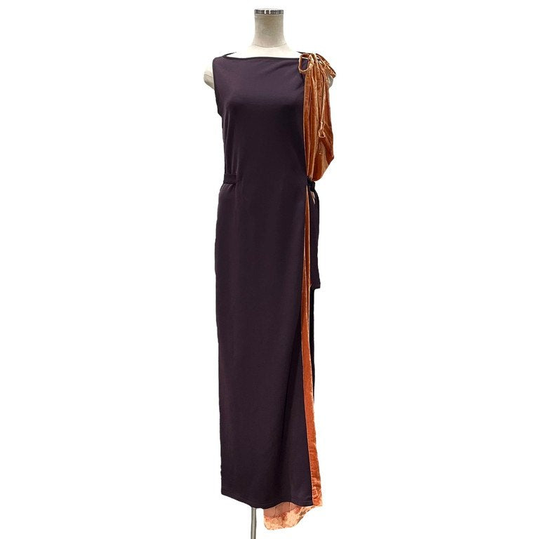 Jean Paul GAULTIER FEMME ベルベット切替バイカラーノースリーブストレッチロングワンピース Archive 90s JPG ドレス ベロア ジャンポールゴルチエ レディース