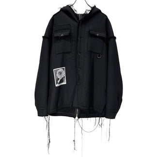 [-] Minus 18AW バックジップウールツイードフーデッドカットオフミリタリージャケット アウター SEDITIONARIES 和平思 パッチプリント マイナス メンズ
