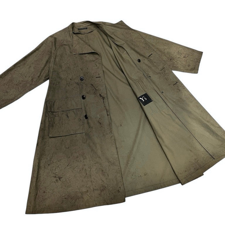 Y's コットンポプリン総柄プリントカラーレスミリタリーロングコート ジャケット ブルゾン アウター Yohji Yamamoto Femme ヨウジヤマモトファム ワイズ レディース