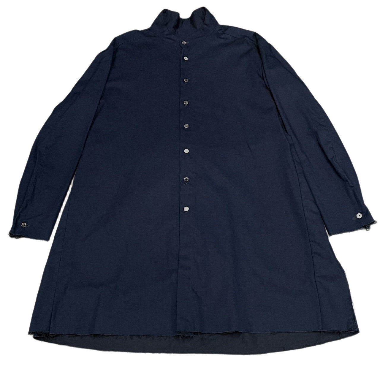 MELTISAN コットンギャバジンバックプリーツバンドカラーカットオフロングシャツ ブラウス トップス メルチザン メンズ