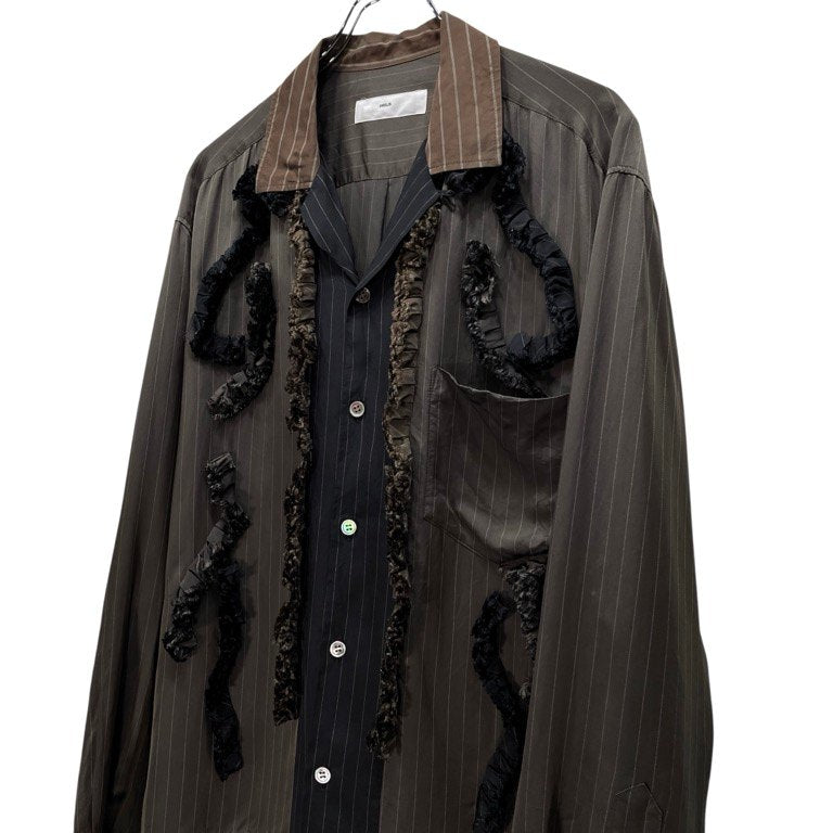 TOGA VIRILIS 21AW オープンカラーストライプフリルキュプラシャツ ブラウス 開襟 トップス トーガ ビリリース メンズ
