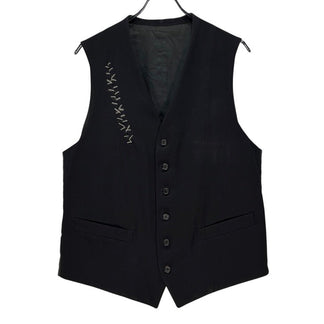 Y's for men ウールギャバジン針刺しシンチバック傷刺繍ベスト Archive 90s 名作 キズ ノースリーブ ジャケット トップス アウター Yohji Yamamoto Pour Homme ヨウジヤマモトプールオム ワイズフォーメン メンズ