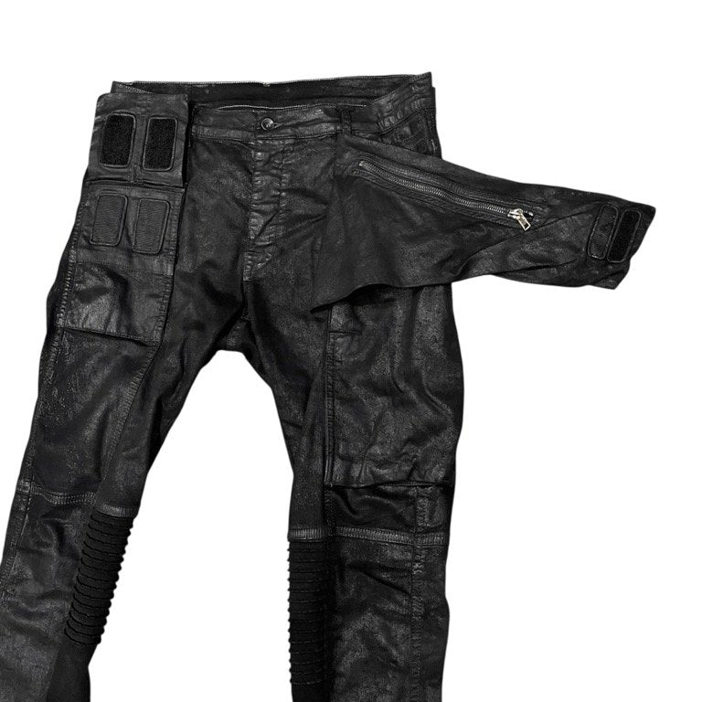 Rick Owens DRKSHDW 15SS コーティングストレッチコットンメンフィスカットバイカーパンツ BLACK SCRUB 蛇腹 ボトムス メンズ