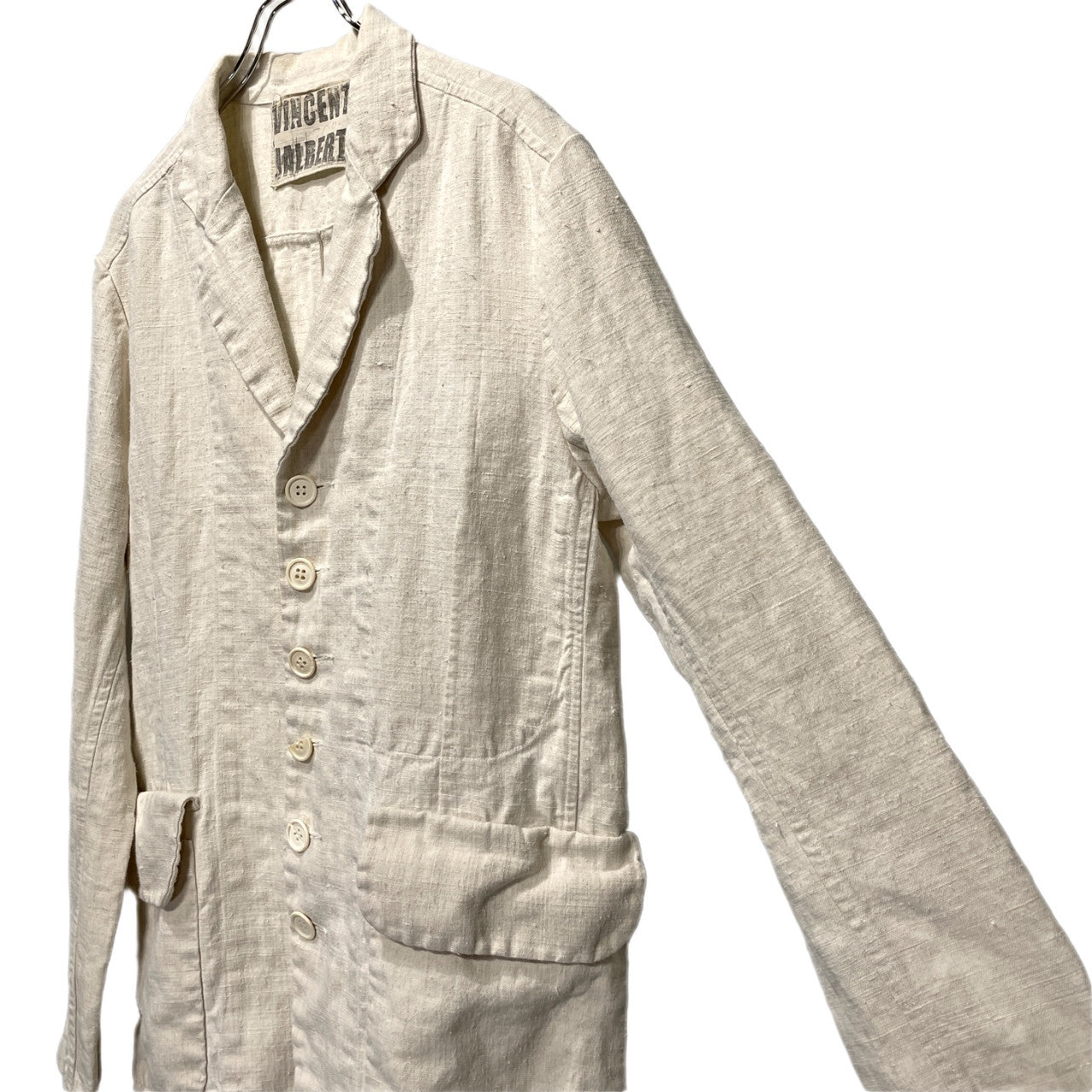 VINCENT JALBERT 6 BUTTONS JACKET (FULL VINTAGE LINEN) ヴィンテージフレンチリネン6ボタンワークジャケット テーラード ブルゾン コート アウター M ヴィンセントジャルベール メンズ
