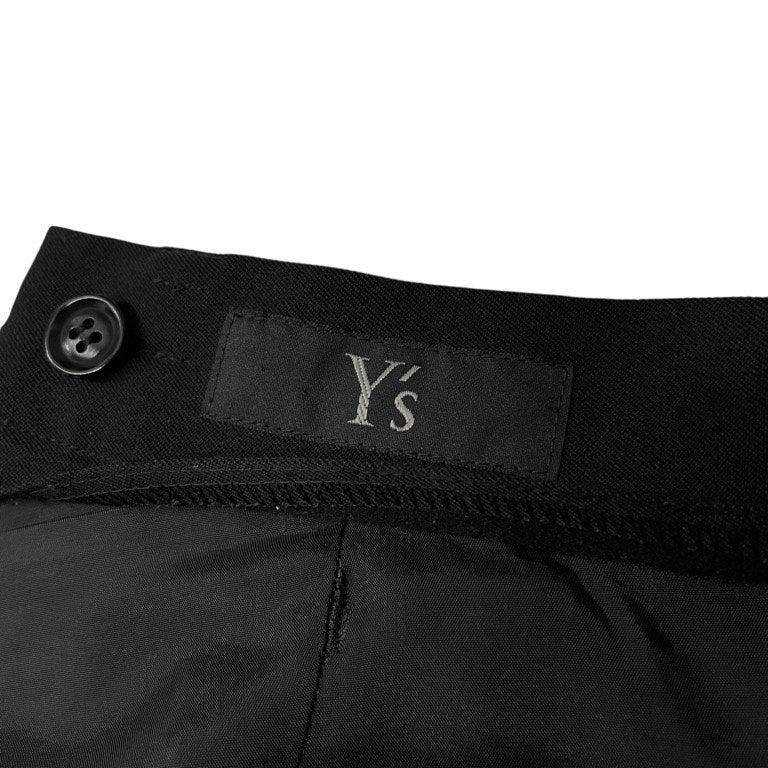 Y's 19AW ウールギャバジンカットアウトニット切替裁ち切りワイドパンツ カットオフ サスペンダーボタン ボトムス Yohji Yamamoto ワイズ ヨウジヤマモト レディース メンズ ユニセックス
