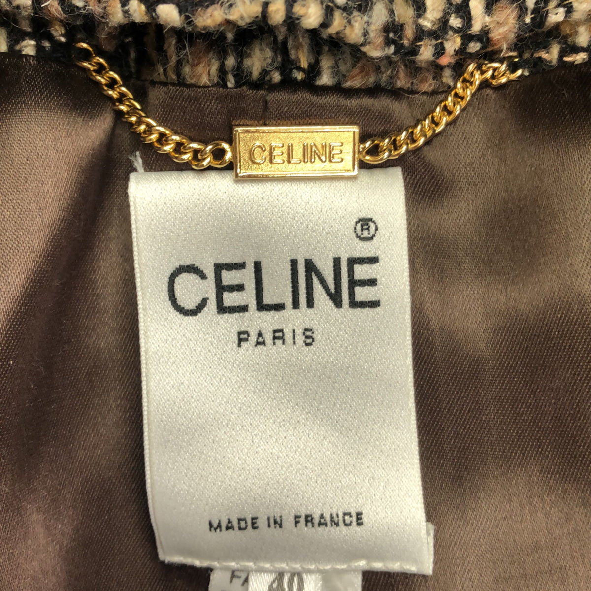 CELINE CELINE ファーカラーツイードコート