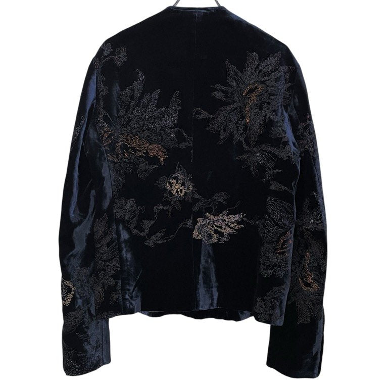 EMPORIO ARMANI 18AW ベルベット総柄刺繍ジップアップノーカラージャケット ブルゾン アウター Archive エンポリオアルマーニ メンズ