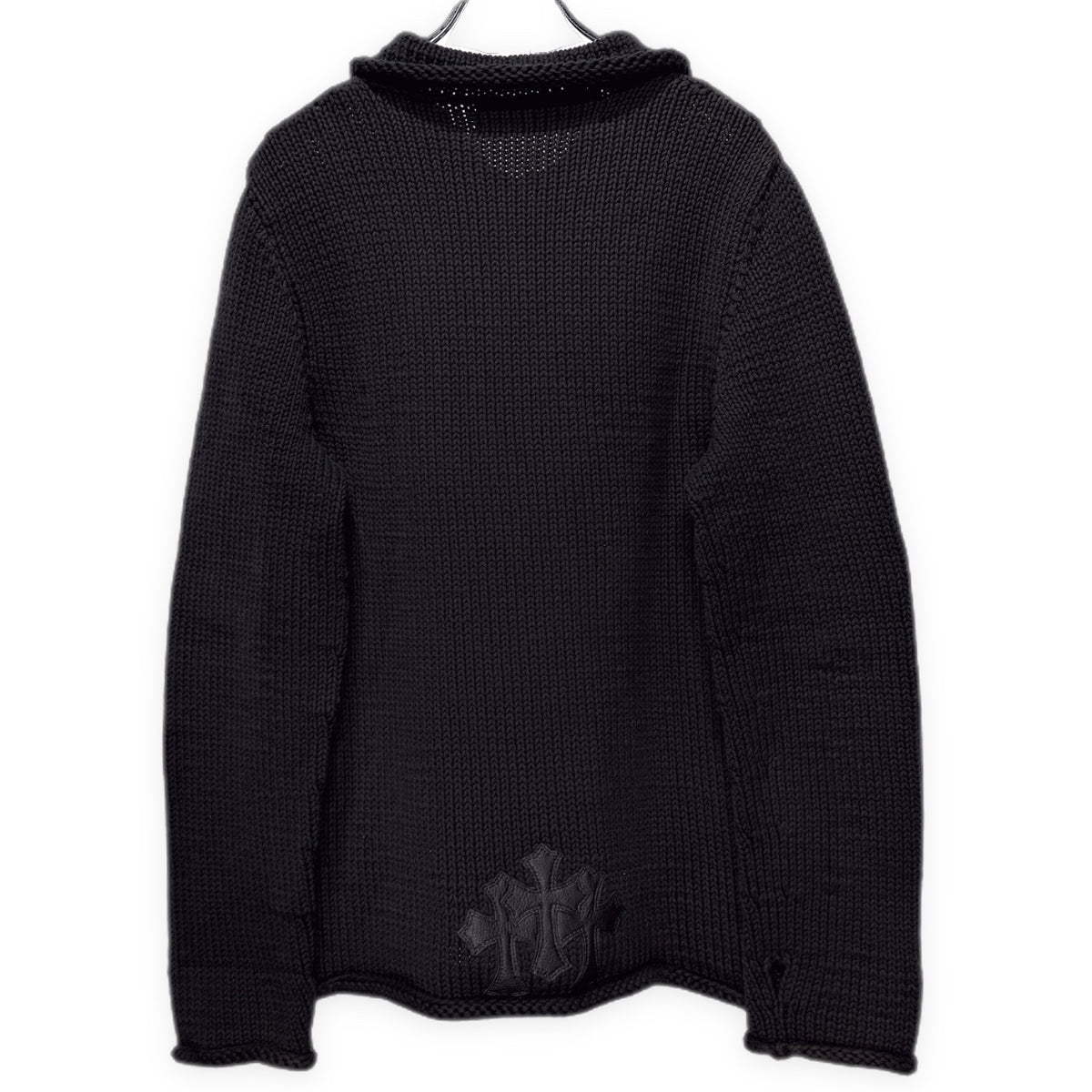 CHROME HEARTS SWEATER LOW RIDER ZIP ダガートップレザークロスパッチ襟付きジップアップニットジャケット セーター カーディガン カウチン ブルゾン アウター サムホール 指貫 クロムハーツ メンズ