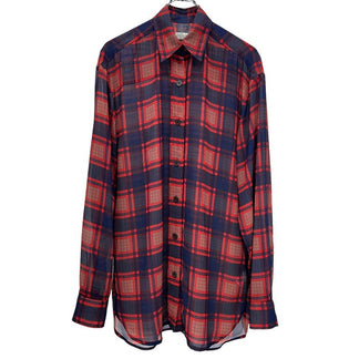DRIES VAN NOTEN 20SS ポリエステルシースルーオーバーサイズチェックシャツ ブラウス トップス ビッグシルエット ドリスヴァンノッテン レディース メンズ ユニセックス
