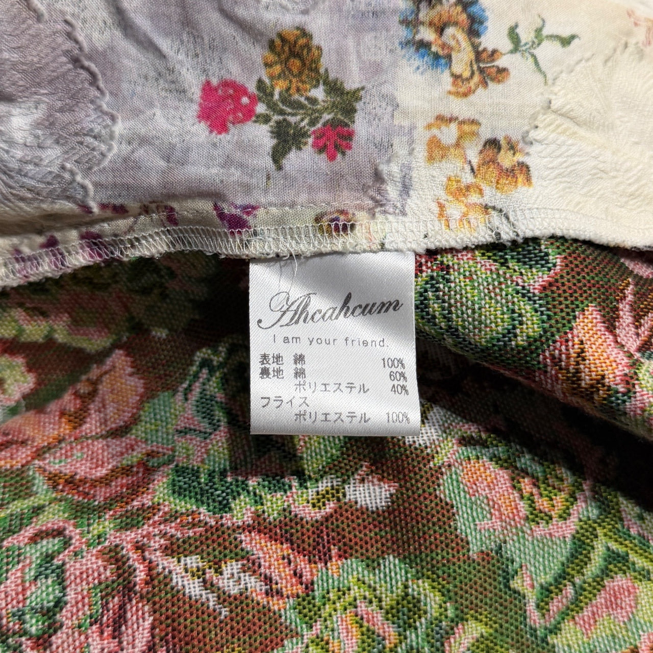 ahcahcum muchacha パッチワーク風総柄プリントフラワージャカードリブジャケット ブルゾン 花柄 コート アウター あちゃちゅむ レディース