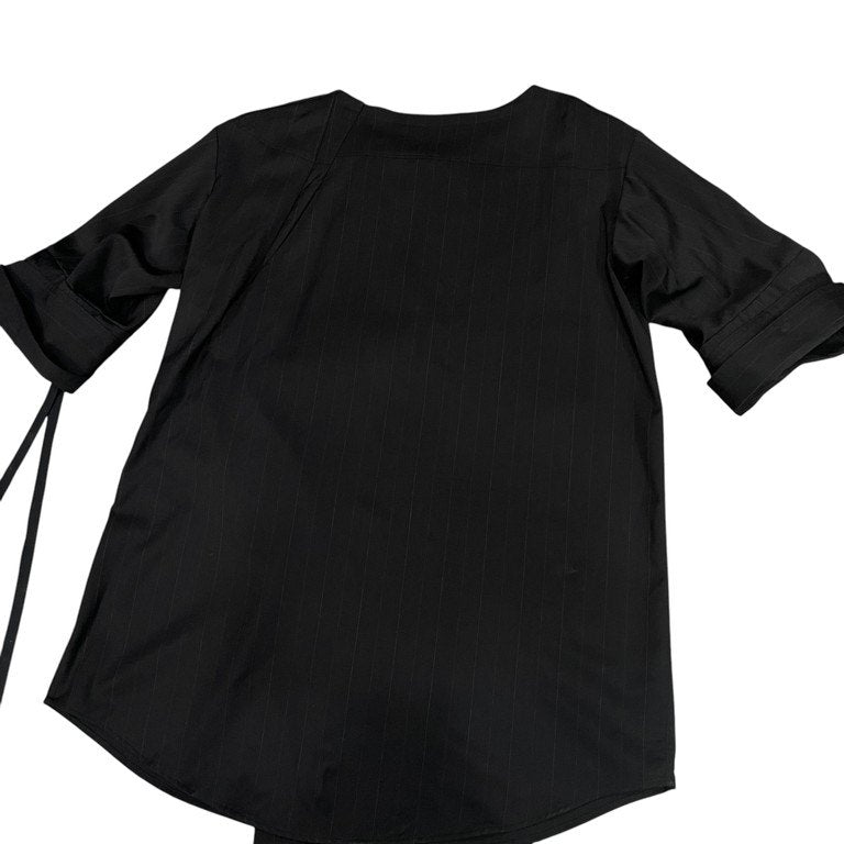 MARINA YEE MY Dress Shirt ウールギャバジンピンストライプカフスリボンノーカラー折り紙シャツ ブラウス トップス Archive Antwerp 6 アントワープ マリナイー