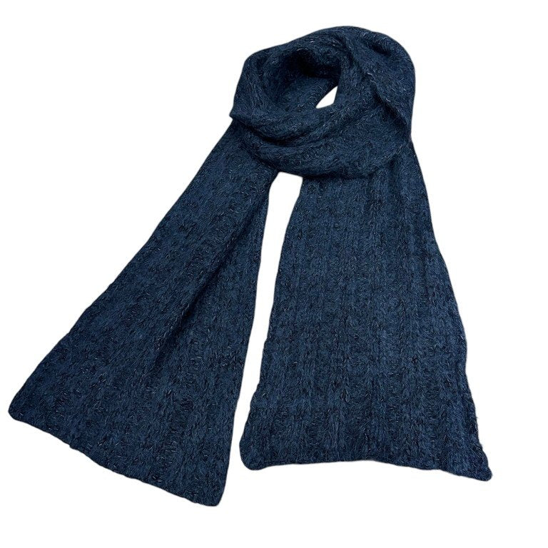 DRIES VAN NOTEN アルパカメリノウールロイヤルブルーシャギーニット大判マフラー ストール スカーフ Archive 00s 小物 雑貨 ドリスヴァンノッテン