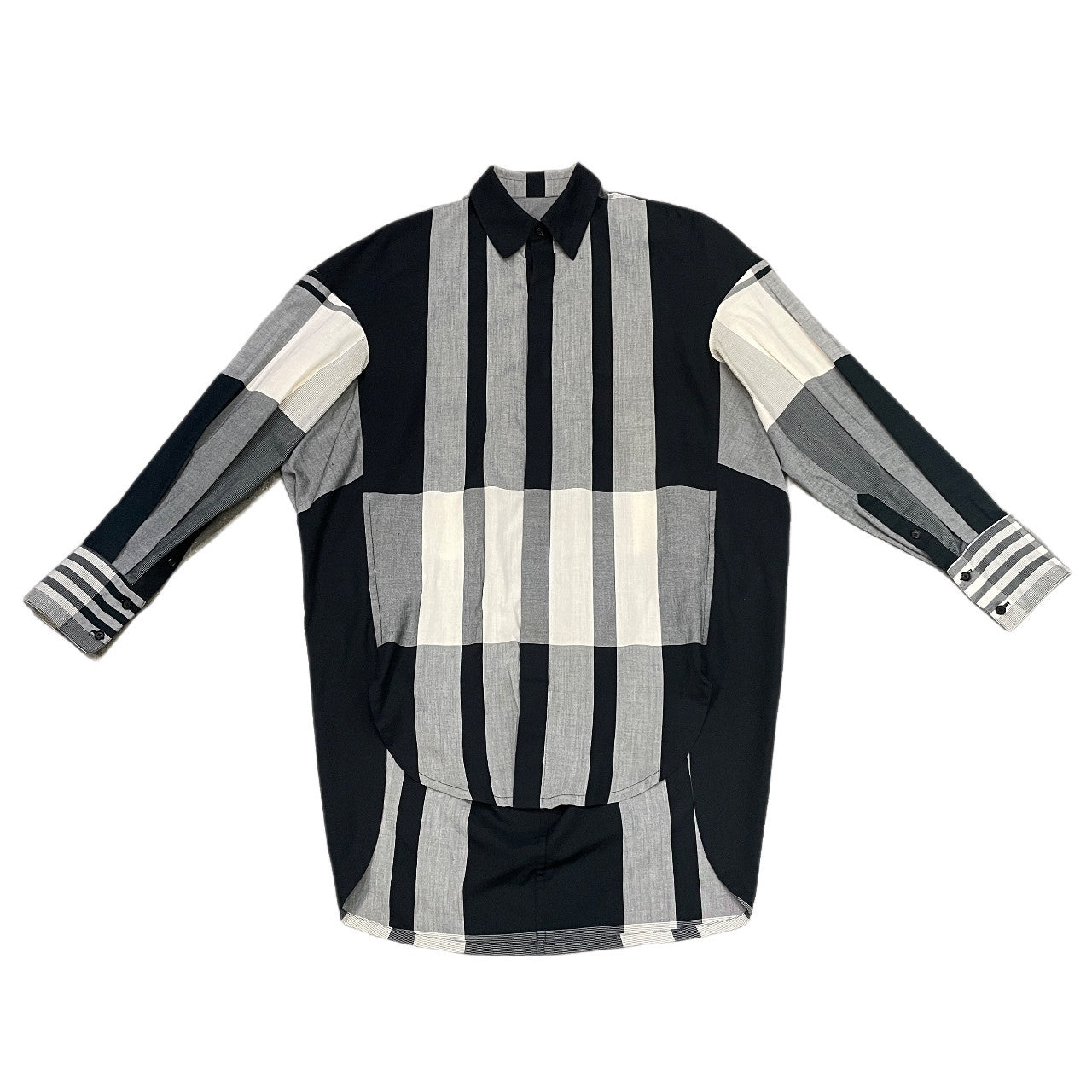 JOE CHIA ストライプチェックフライフロントロングシャツ ブラウス トップス ジョーチア メンズ