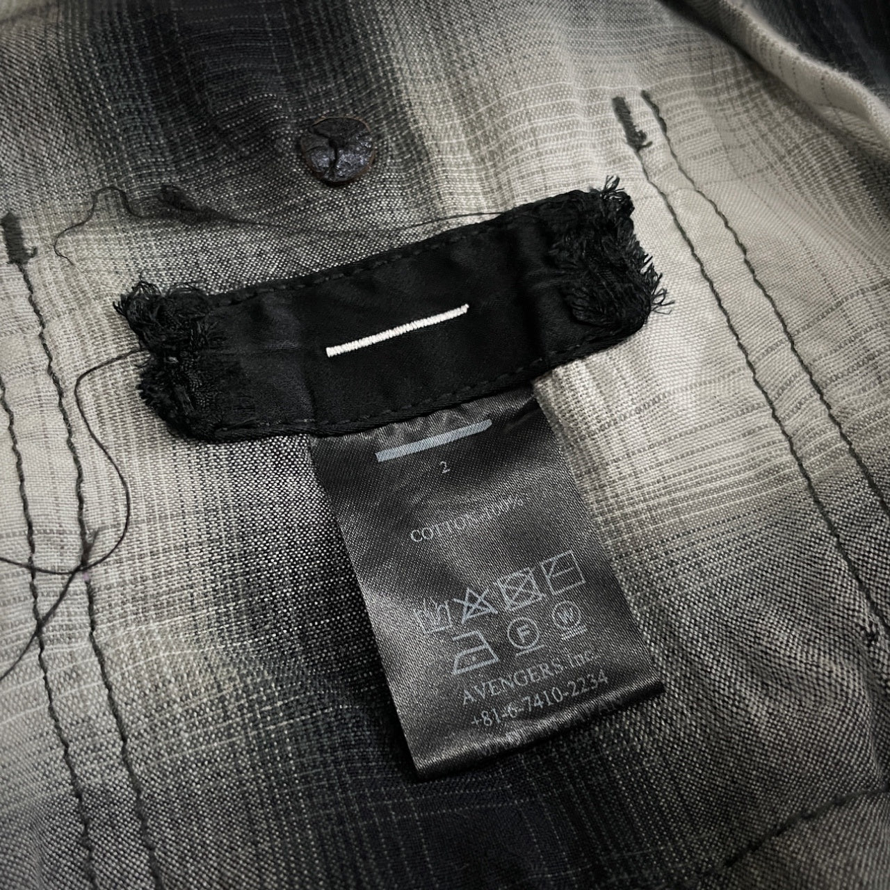 [-]Minus SLASH SEAM OMBRE CHECK SHIRT スラッシュシームオンブレチェックオープンカラーダメージシャツ 開襟 ブラウス トップス 定価35,200円 マイナス メンズ