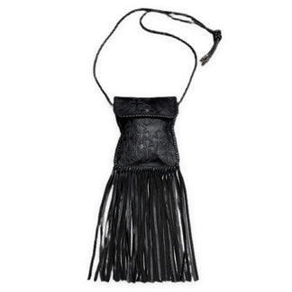 CHROME HEARTS FLAT HIPPIE BLK フラットヒッピーバッグ オールレザーセメタリークロスパッチフリンジショルダーバッグ クロスボール スクロールラベル レザーブレード ボロチップ クロムハーツ メンズ レディース ユニセックス