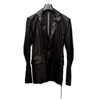 ISAAC SELLAM 25SS PIONNIER STRETCH LEATHER JACKET ラムレザーバックステープルオーバーロックシームテープテーラードジャケット PSLCBL-NOIR アイザックセラム メンズ