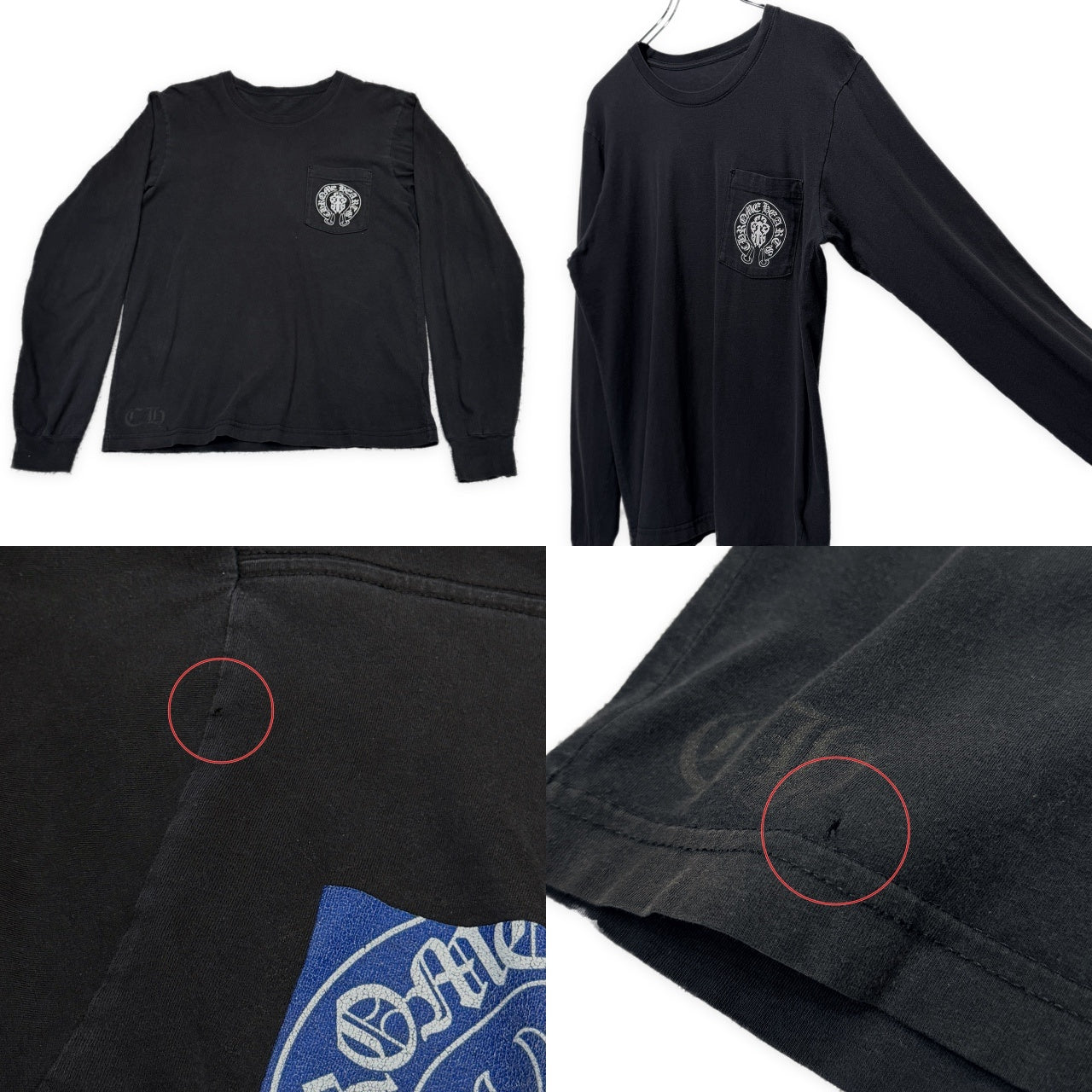 CHROME HEARTS American Flag Black Print Crewneck T-Shirt "Black/Red/Blue" アメリカ国旗風バックプリント袖リブポケットTシャツ Tee トップス 長袖 スクロールラベル ホースシュー クロムハーツ メンズ
