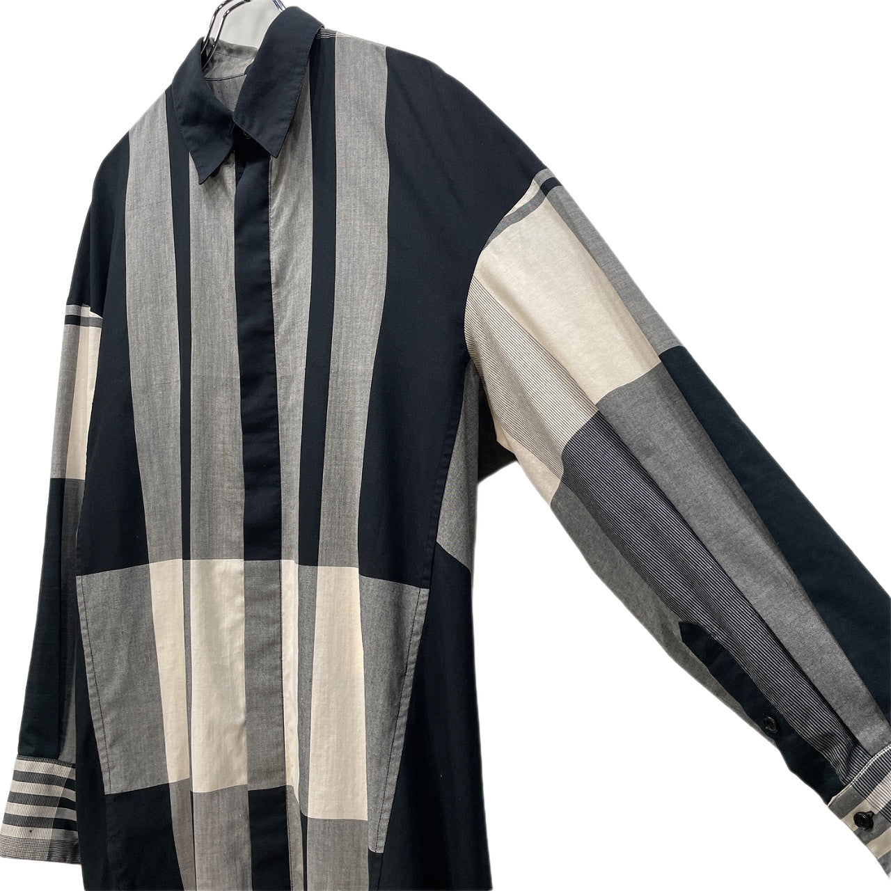 JOE CHIA ストライプチェックフライフロントロングシャツ ブラウス トップス ジョーチア メンズ