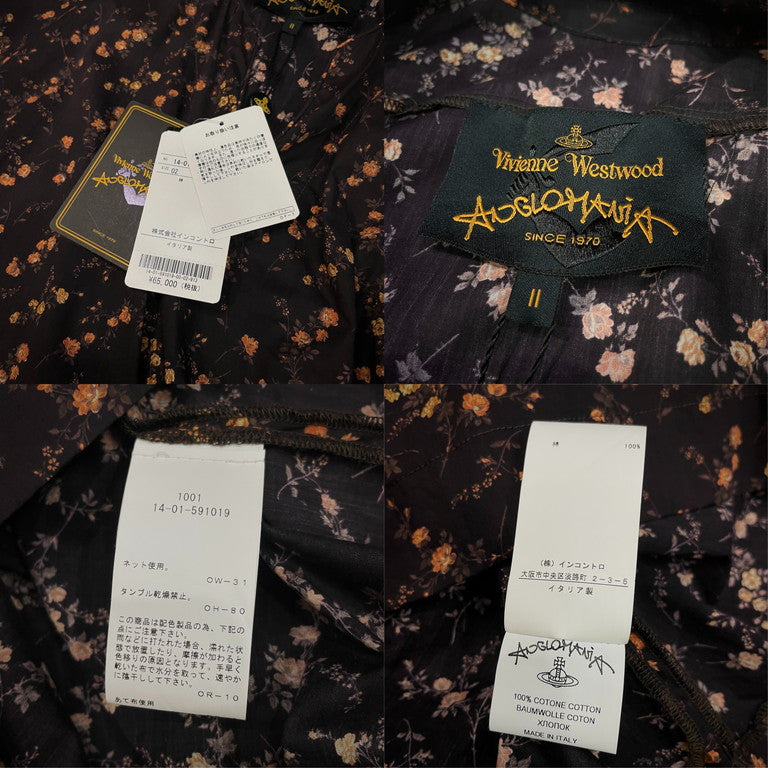 Vivienne Westwood ANGLOMANIA 19SS MINI KAFTAN DRESS 花柄プリントアシンメトリー変形スキッパーロングワンピース ドルマン ギャザー 総柄 定価70,200円 未使用タグ付き ヴィヴィアンウエストウッド アングロマニア レディース