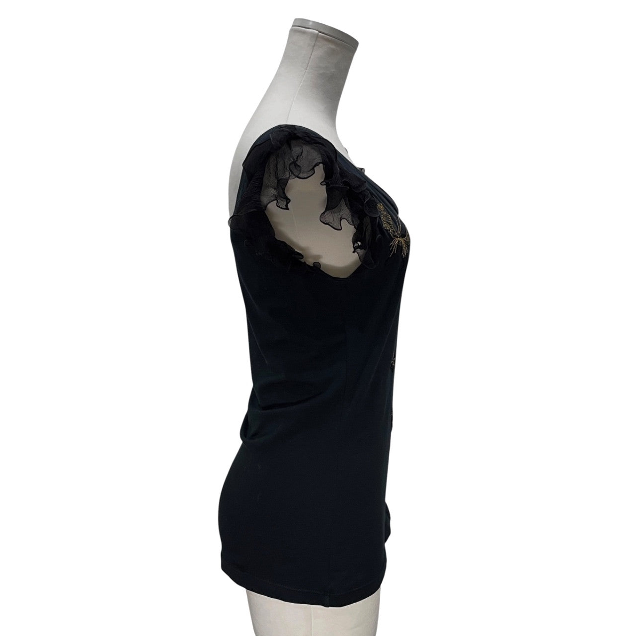John Galliano 蝶々刺繍フリルタンクトップ ノースリーブカットソー Tシャツ トップス Archive ジョンガリアーノ レディース