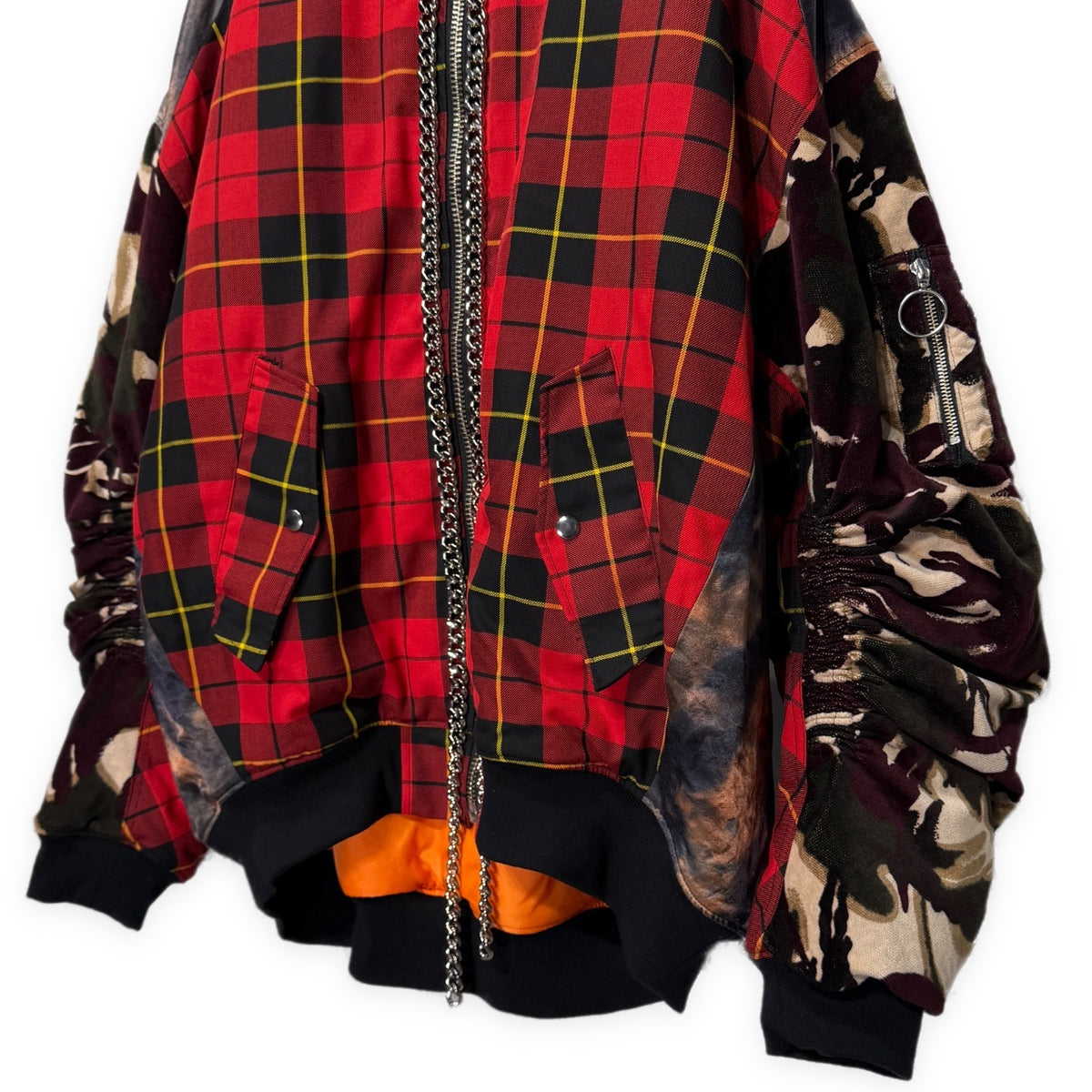 KIDILL ANARCHY MA-1 JACKET スマイリーアナーキーチェーン装飾切り替えボンバージャケット ブルゾン コート アウター チェック 迷彩 総柄 KL734 キディル メンズ