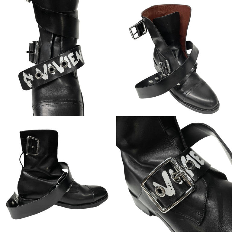 Vivienne Westwood 19AW ALEX BOOT BLACK GRAFFITI CALF LEATHER グラフィティロゴプリントアレックスブーツ 国内2足限定 希少 レア ベルト ベルテッドシューズ 靴 クツ 1020032-40935 43 ヴィヴィアンウエストウッド メンズ