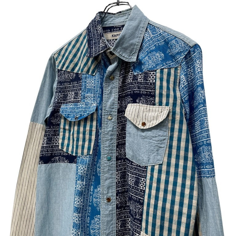 KAPITAL 06AW バンダナパッチワークウエスタンシャツ 初期 希少 リネン ターコイズボタン チェック ガーゼ キャピタル メンズ レディース ユニセックス