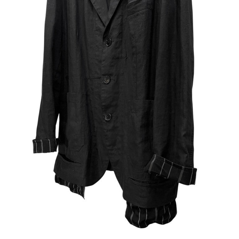 Y's for men 袖ポケット裏地ストライプリネン3ボタンテーラードジャケット ブレザー ブルゾン コート アウター Archive Yohji Yamamoto Pour Homme ヨウジヤマモトプールオム ワイズフォーメン メンズ