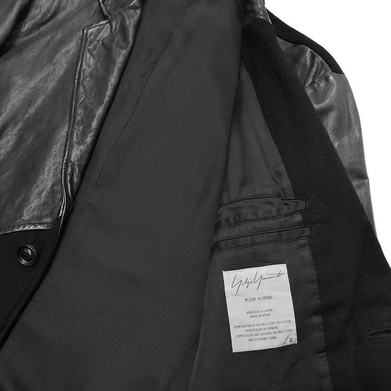 Yohji Yamamoto Pour Homme 15AW LOOK22 ラムレザーパッチワークウールフラノ2Bテーラードジャケット レア 希少 Archive 切替 切り替え 製品染め ブレザー ブルゾン コート アウター HY-J45-804 ヨウジヤマモトプールオム