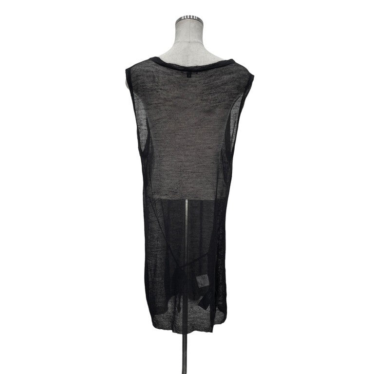 ANN DEMEULEMEESTER 00s ウールシルクシースルーノースリーブロングニット 本人期 Archive トップス カットソー ベスト 紐 ドローストリング アンドゥムルメステール