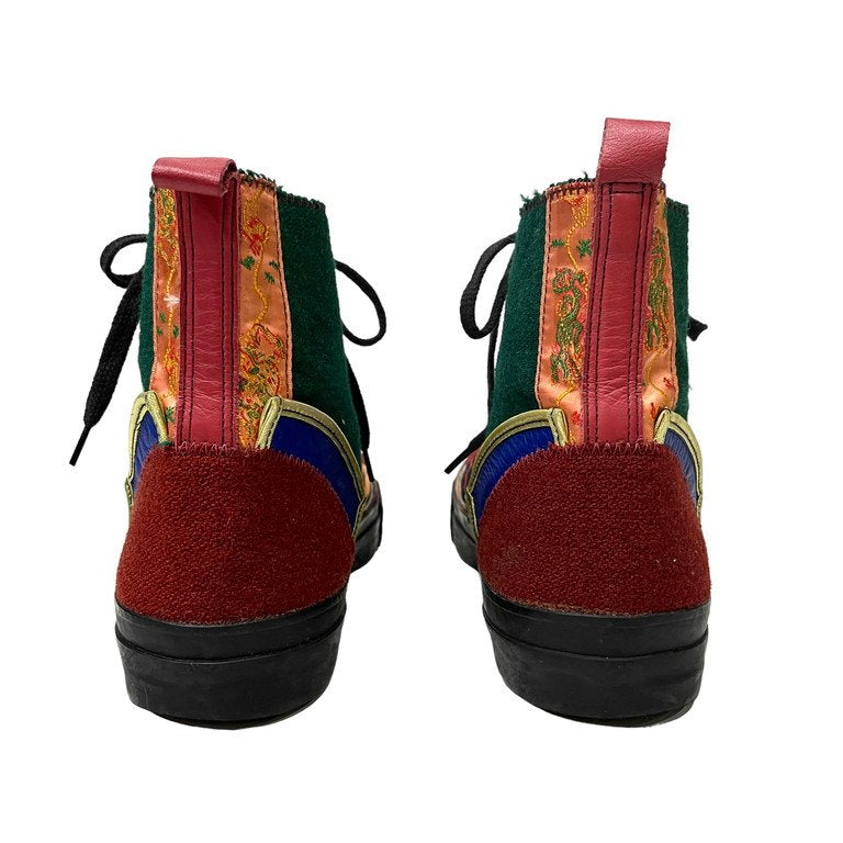Yohji Yamamoto Pour Homme 95AW ウールレザーパッチワークハイカットスニーカー シューズ 靴 ブーツ 刺繍 鹿鳴館期 Archive 90s 激レア 希少 A/W 1995 オールド ヴィンテージ レッド グリーン ヨウジヤマモトプールオム メンズ
